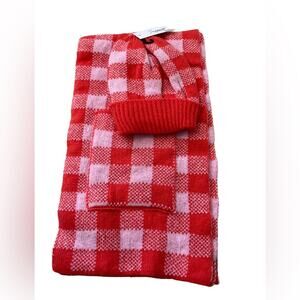 NWT Nordstrom BP.  Red/Pink Checkered Scarf and Hat